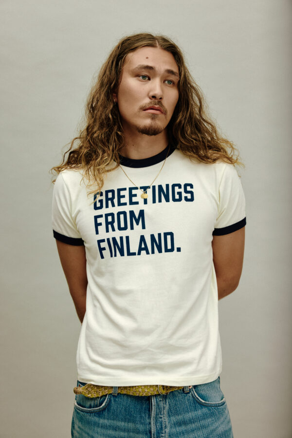 Greetings from Finland Ringer T-Shirt (Off-white / Navy Blue) - Image 2